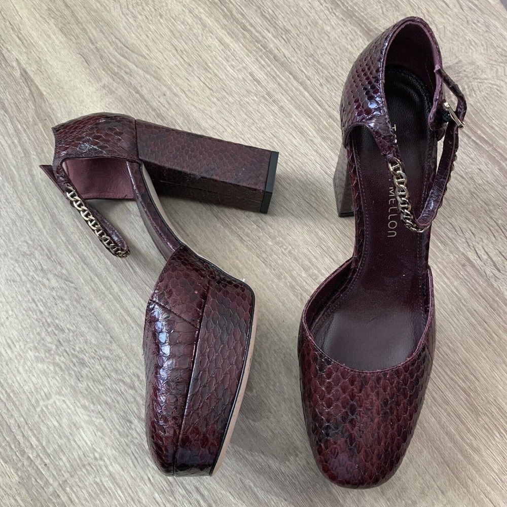 Tamara Mellon Python Burgundy Block Heel Mary Jan… - image 1